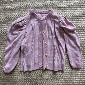 Finding Foxtale Girls Pink Cardigan Puff Sleeve Cable Knit Bow Buttons